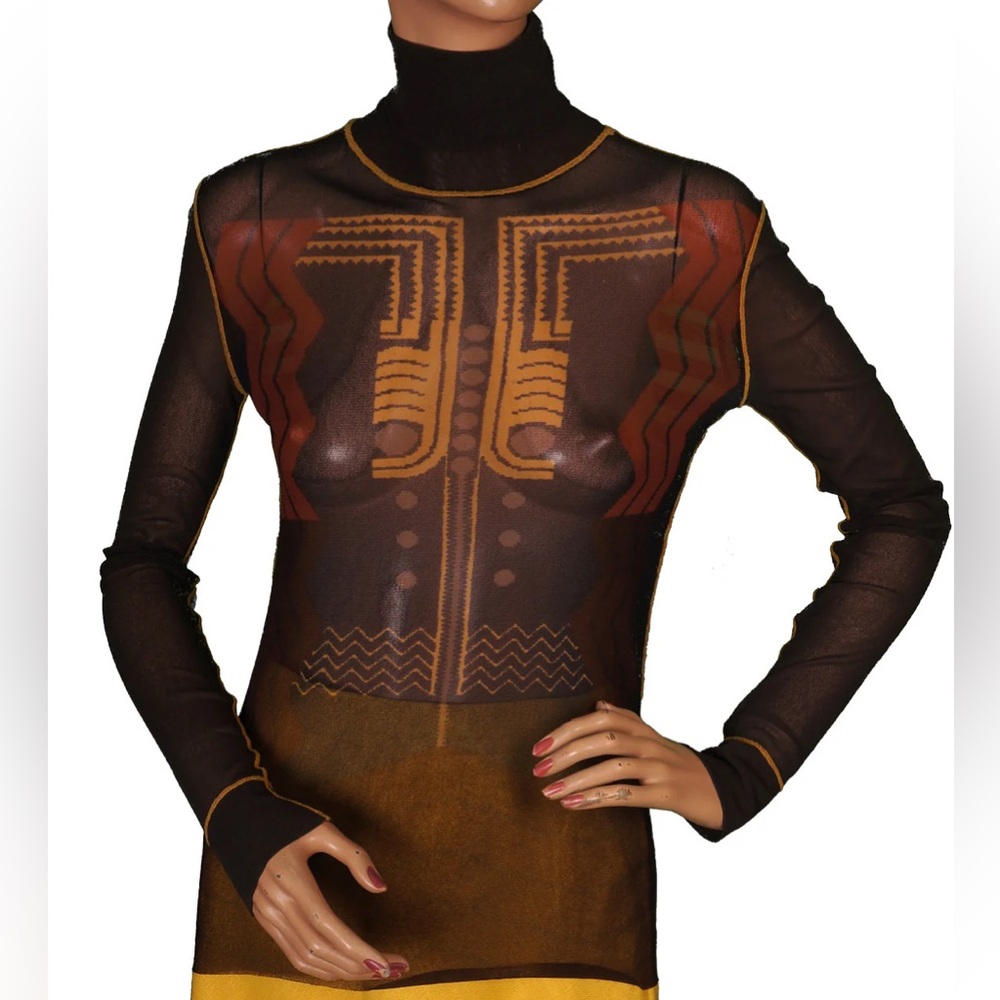 Jean Paul Gaultier Mesh Tattoo Print Top T-Shirt - M